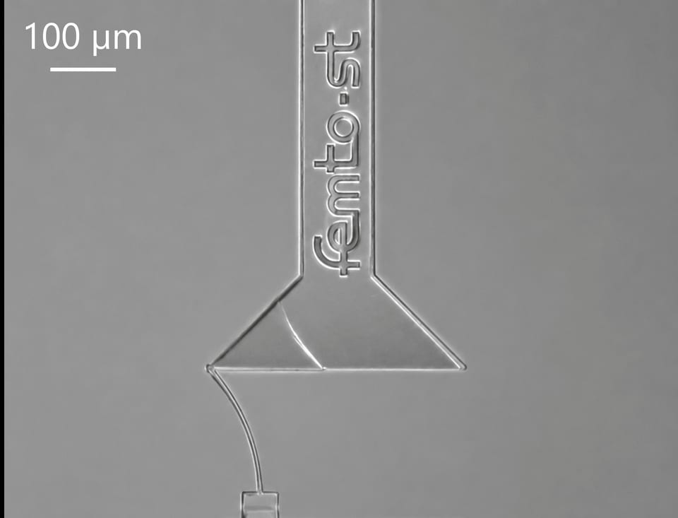 SensiTips sensor in contact with a soft microbeam during a bending test